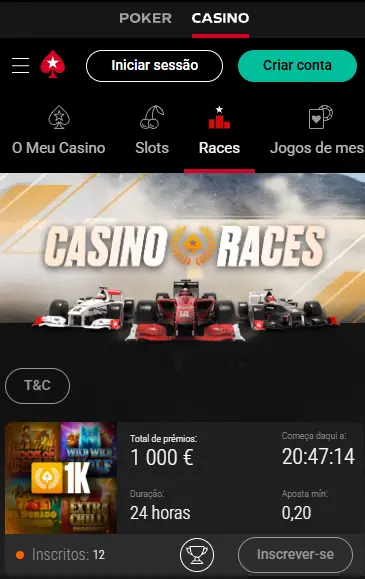 Acesso via atalho móvel POKERSTARS PT
